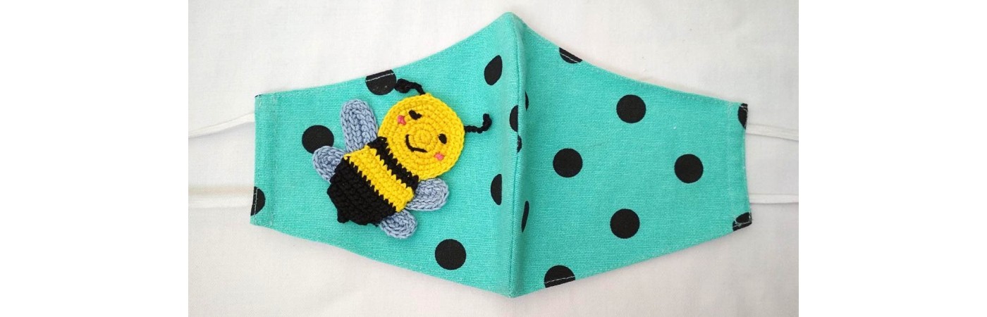 Happy Threads Handmade Cotton Masks with Honey Bee Crochet Motif